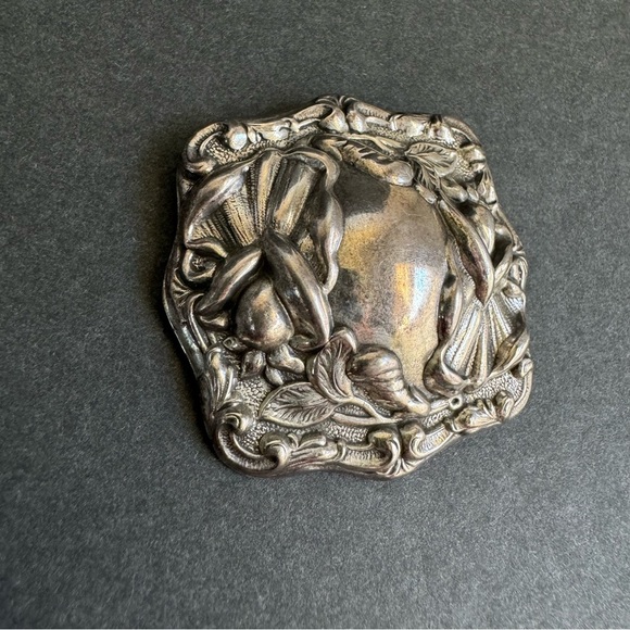 Art Nouveau Silver Brooch Ornate Square Pin Vintage Antique Estate Jewelry - Picture 2 of 11